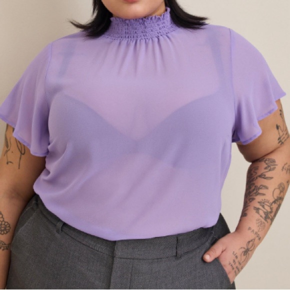 Torrid Chiffon Mock Neck Flutter Sleeve Top - Picture 1 of 4